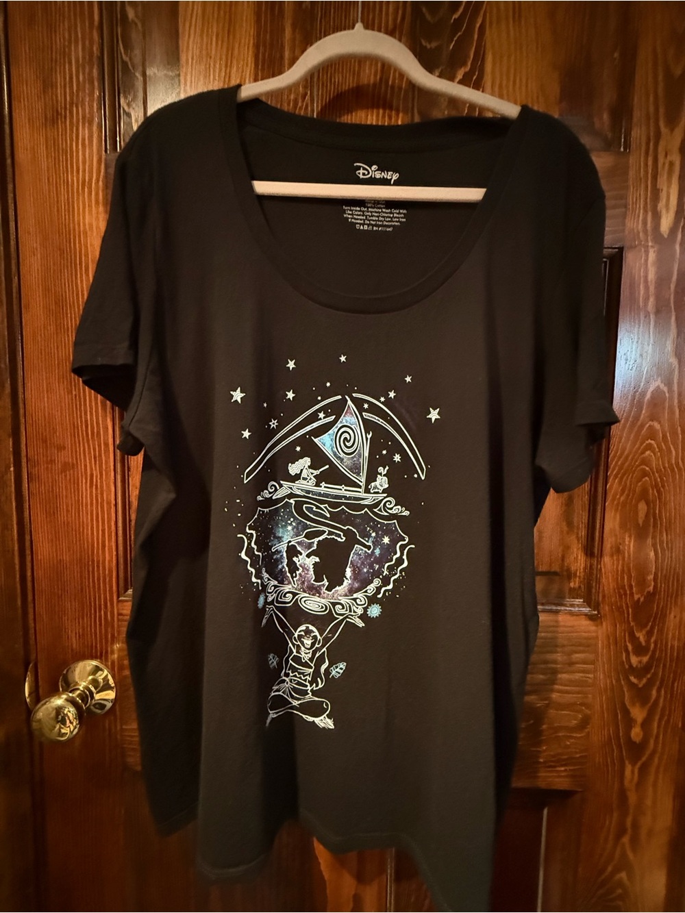 Disney Black Tee with Light Blue and White Moana Motif